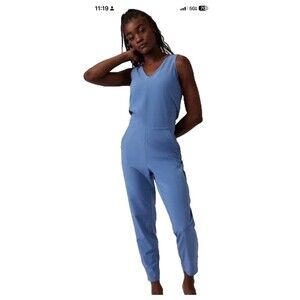 Athleta Womans Size 4 Brooklyn Jumpsuit Cottage Blue Back Zip Sleeveless